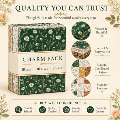 10pcs Charm Pack Set Floral Pattern 100% Polyester Patchwork in 10 Design Styles, Ready-to-Sew Without Cutting, Suitable For Patchwork Wallet Making Gift Giving Tote Bags Coasters DIY Craft Projects