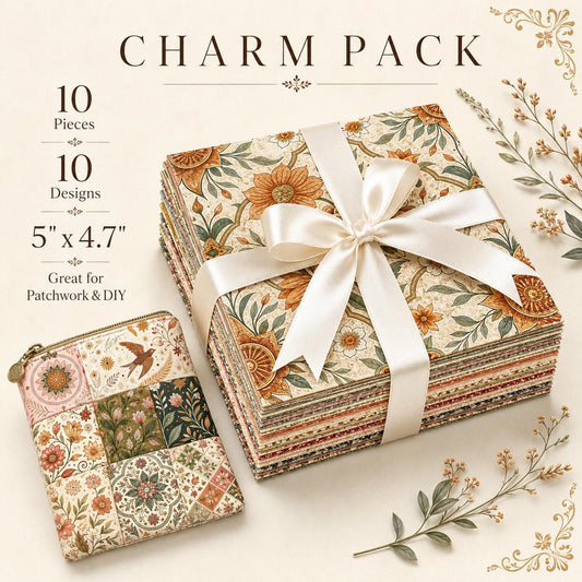10pcs Charm Pack Set Floral Pattern 100% Polyester Patchwork in 10 Design Styles, Ready-to-Sew Without Cutting, Suitable For Patchwork Wallet Making Gift Giving Tote Bags Coasters DIY Craft Projects