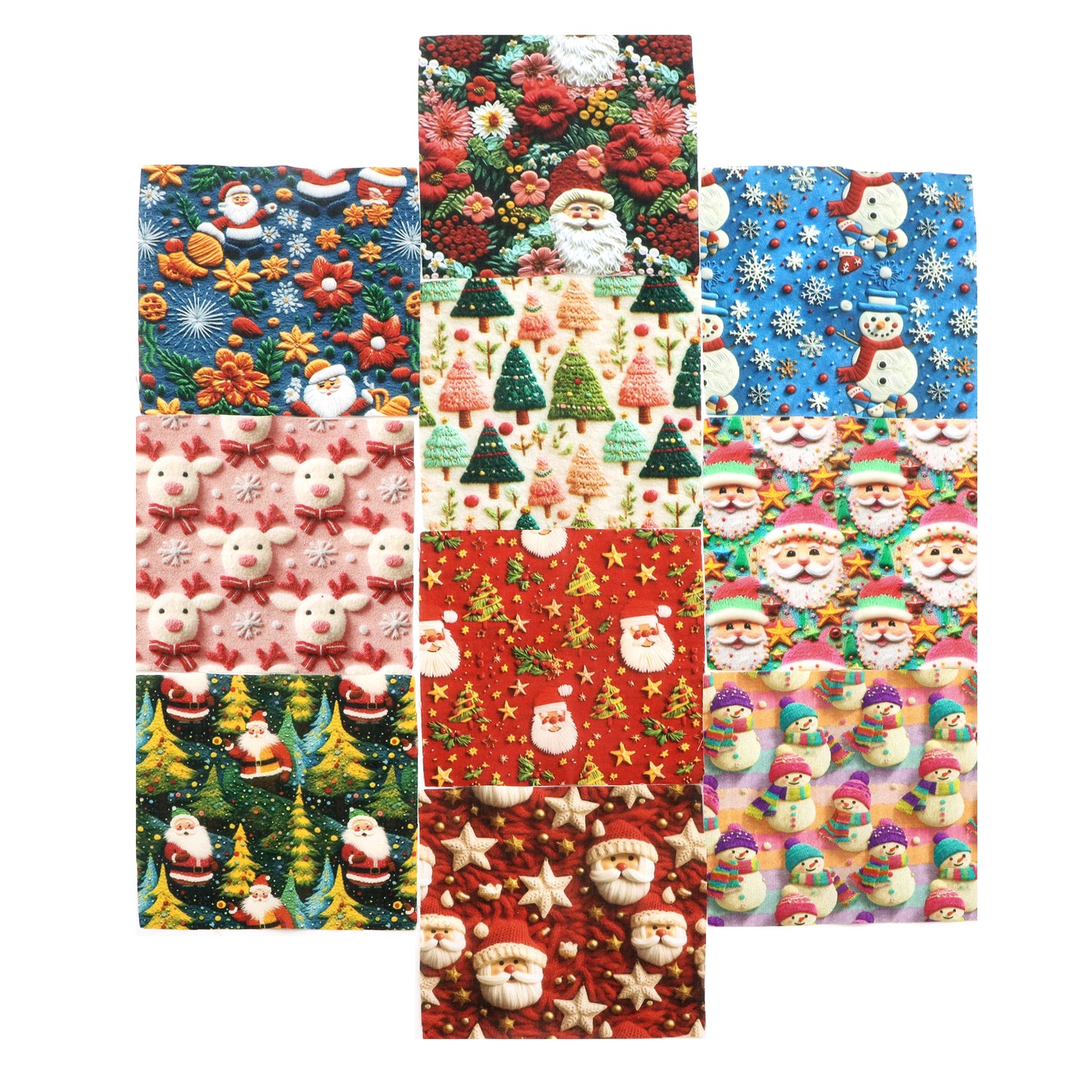 2D Flat 10Pc/Set Christmas Series Santa Claus Deer Holly Fat Quarter Fabric, Pre-Cut Square Fabric Assort, Fabric Set, Craft Fabric, Handmade DIY Patchwork Fabric,Home Quilting Sewing Fabric, Packaging Fabric, Scrapbooking Craft Hobbyist