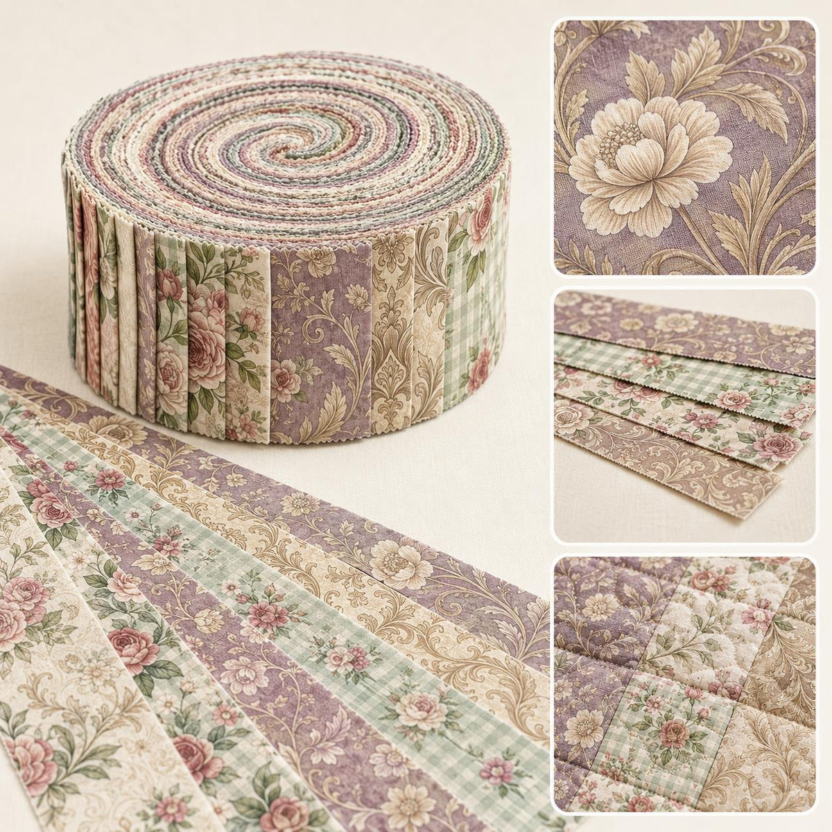 10pcs Vintage Floral Pattern Jelly Roll Fabric Strips 2.5X19.7inch Pre-Cut 100% Polyester For Patchwork Quilts, Table Runners, Placemats, Tote Bags, Storage Pouches, Makeup Bags, Coasters, Quilt Blocks & Binding