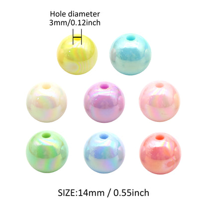 10Pcs/pack Mixed Colors Iridescent Acrylic Beads Round Shaped Loose Spacer Beads for DIY Jewelry Making Accessories DIY Bracelet Necklace Chain Earrings Charm Bangle Decors Craft Pen Supplies Decorations