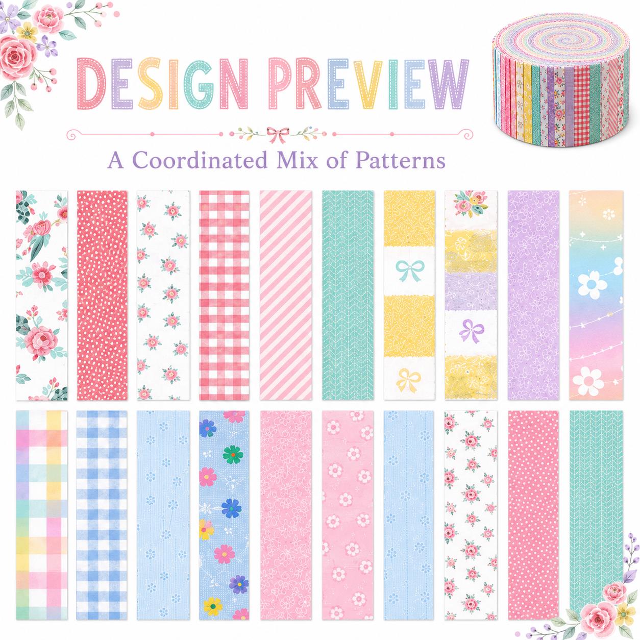 20pcs Vintage Floral Plaid Jelly Roll Sliced Fabric Strips 2.5X19.7inch Pre-cut Fresh and Delicate Printed Multi-Color 100% Polyester for DIY Handmade Patchwork, Table Runners, Placemats, Tote Bags, Storage Pouches, Makeup Bags, Coasters, Quilt Blocks