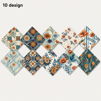 10Pc/Set Flower Plaid Daisy Blue Series Fat Quarter Fabric, Pre-Cut Square Fabric Assort, Fabric Set, Craft Fabric, Handmade DIY Patchwork Fabric,Home Quilting Sewing Fabric, Packaging Fabric, Scrapbooking Craft Hobbyist