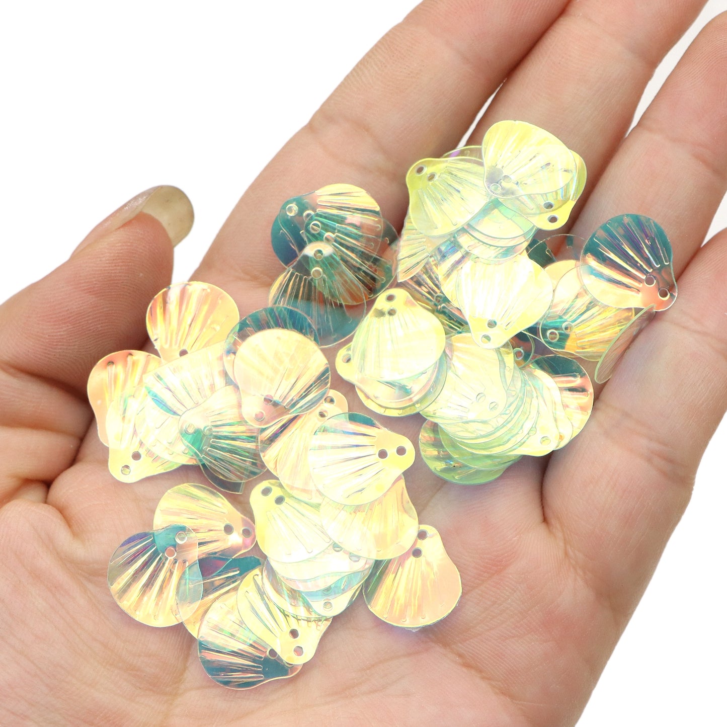 20g/pack Golden Light Transparent Fish Scale Shell Sequins,Vibrant Laser Double Hole Eye Makeup Flakes,Charms for Jewelry Making, Earring, Stage, Party, Makeup, Home Decors, DIY, Dress, Scrapbook, Shoes, Photoframe Accessories and Handmade Supplies