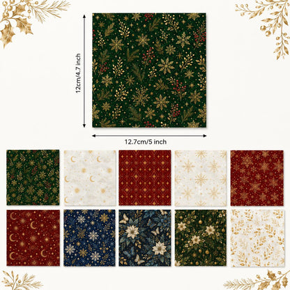 10pcs Charm Pack Set Christmas Holly Snow Pattern Vintage Style Handmade DIY with Rich Color and Texture Elements 100% Polyester Patchwork in 10 Design Styles Suitable for Patchwork DIY Craft Projects DIY Wallet Making Gift Giving Bag Making Mother's Day