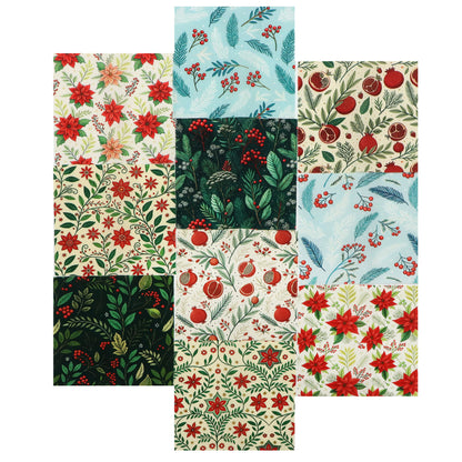 10Pc/Set Christmas Series Flower Pomegranate Holly Fat Quarter Fabric, Pre-Cut Square Fabric Assort, Fabric Set, Craft Fabric, Handmade DIY Patchwork Fabric,Home Quilting Sewing Fabric, Packaging Fabric, Scrapbooking Craft Hobbyist
