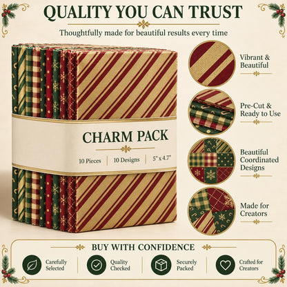 10Pc/Set Christmas Series Plaid Stripe Crutch Fat Quarter Fabric, Pre-Cut Square Fabric Assort, Fabric Set, Craft Fabric, Handmade DIY Patchwork Fabric,Home Quilting Sewing Fabric, Packaging Fabric, Scrapbooking Craft Hobbyist