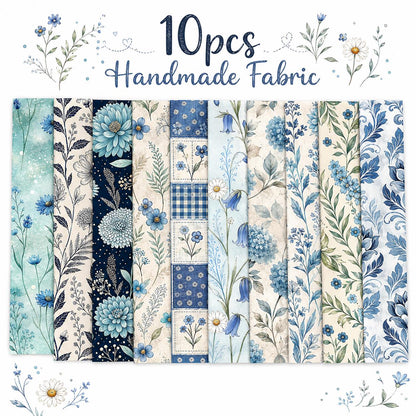 10pcs Vintage Blue Hydrangea Floral Pattern Jelly Roll Fabric Strips 2.5X19.7inch Pre-Cut 100% Polyester For Patchwork Quilts, Table Runners, Placemats, Tote Bags, Storage Pouches, Makeup Bags, Coasters, Quilt Blocks & Binding