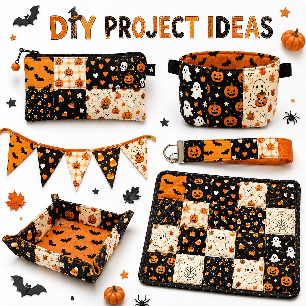 10Pc/Set Halloween Series Pumpkin Bat Cat Stripe Fat Quarter Fabric, Pre-Cut Square Fabric Assort, Fabric Set, Craft Fabric, Handmade DIY Patchwork Fabric,Home Quilting Sewing Fabric, Packaging Fabric, Scrapbooking Craft Hobbyist