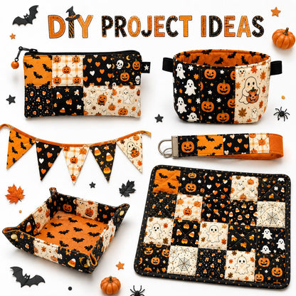 10Pc/Set Halloween Series Pumpkin Bat Cat Stripe Fat Quarter Fabric, Pre-Cut Square Fabric Assort, Fabric Set, Craft Fabric, Handmade DIY Patchwork Fabric,Home Quilting Sewing Fabric, Packaging Fabric, Scrapbooking Craft Hobbyist
