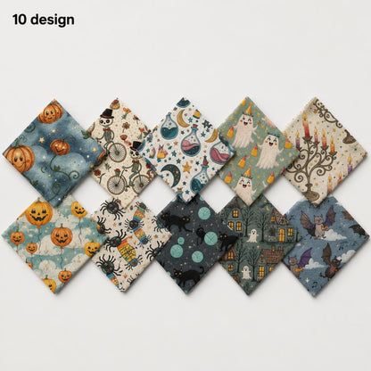 10Pc/Set Hallween Series Pumpkin Cat Moon Spider Bat Fat Quarter Fabric, Pre-Cut Square Fabric Assort, Fabric Set, Craft Fabric, Handmade DIY Patchwork Fabric,Home Quilting Sewing Fabric, Packaging Fabric, Scrapbooking Craft Hobbyist