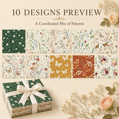 10pcs Charm Pack Set Floral Pattern 100% Polyester Patchwork in 10 Design Styles, Ready-to-Sew Without Cutting, Suitable For Patchwork Wallet Making Gift Giving Tote Bags Coasters DIY Craft Projects
