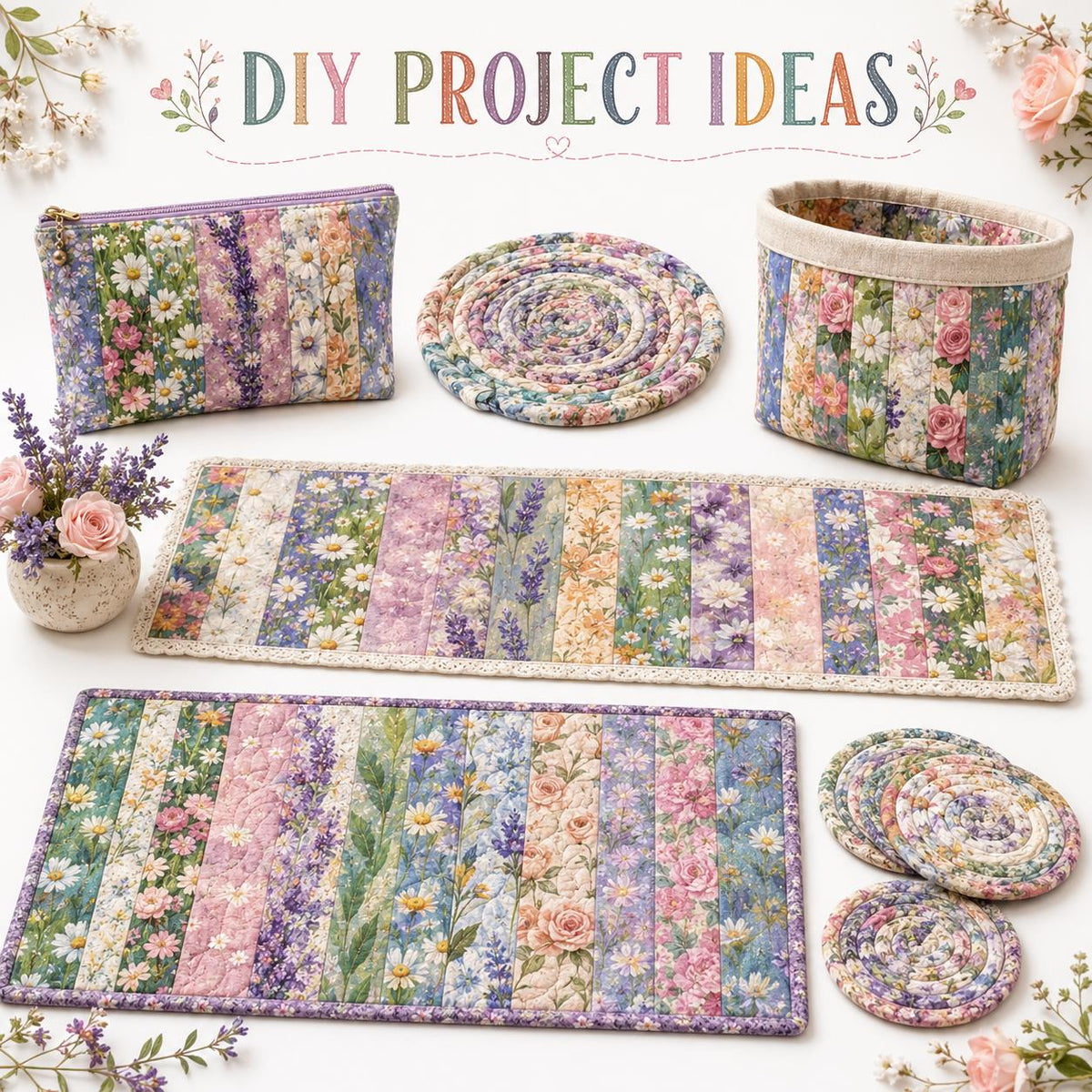 10pcs Vintage Floral Painting Pattern Jelly Roll Fabric Strips 2.5X19.7inch Pre-cut 100% Polyester for Patchwork Quilts, Table Runners, Placemats, Tote Bags, Storage Pouches, Makeup Bags, Coasters, Quilt Blocks & Binding Multi-color