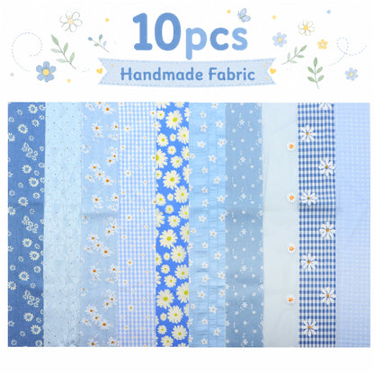 10Pc/Set, Making 10 Images 1pc Each, Each Size: 6.3*50cm Daisy Floral Blue Series Sliced Fabric Set Style Combination, Polyester Jelly Roll Fabric Strips, Pre-Cut Quilting Squares, For Quilting DIY, Handicrafts And Sewing, Blankets, Rugs