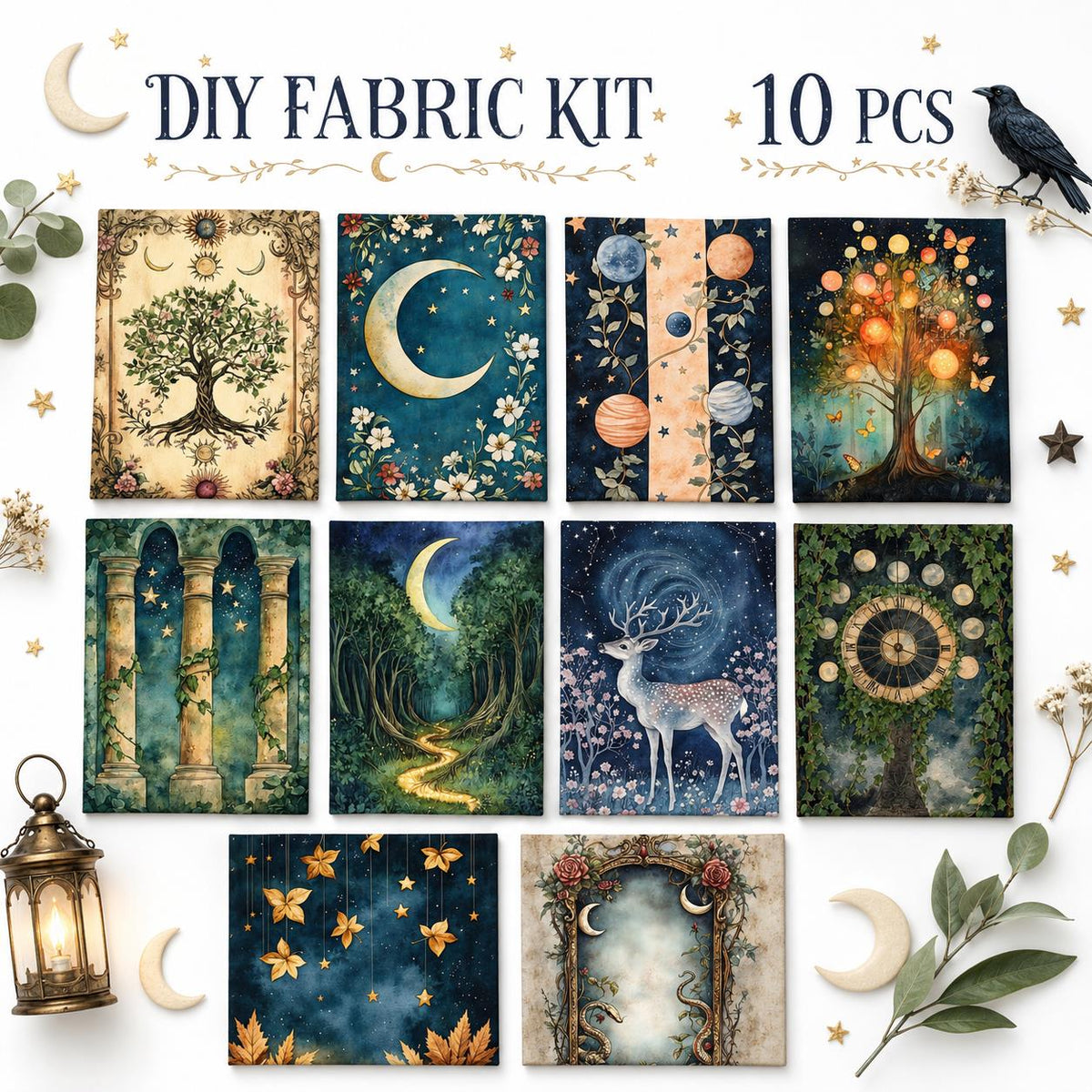 10Pc/Set Crow Series Owl Deer Mushroom Fat Quarter Fabric, Pre-Cut Square Fabric Assort, Fabric Set, Craft Fabric, Handmade DIY Patchwork Fabric,Home Quilting Sewing Fabric, Packaging Fabric, Scrapbooking Craft Hobbyist