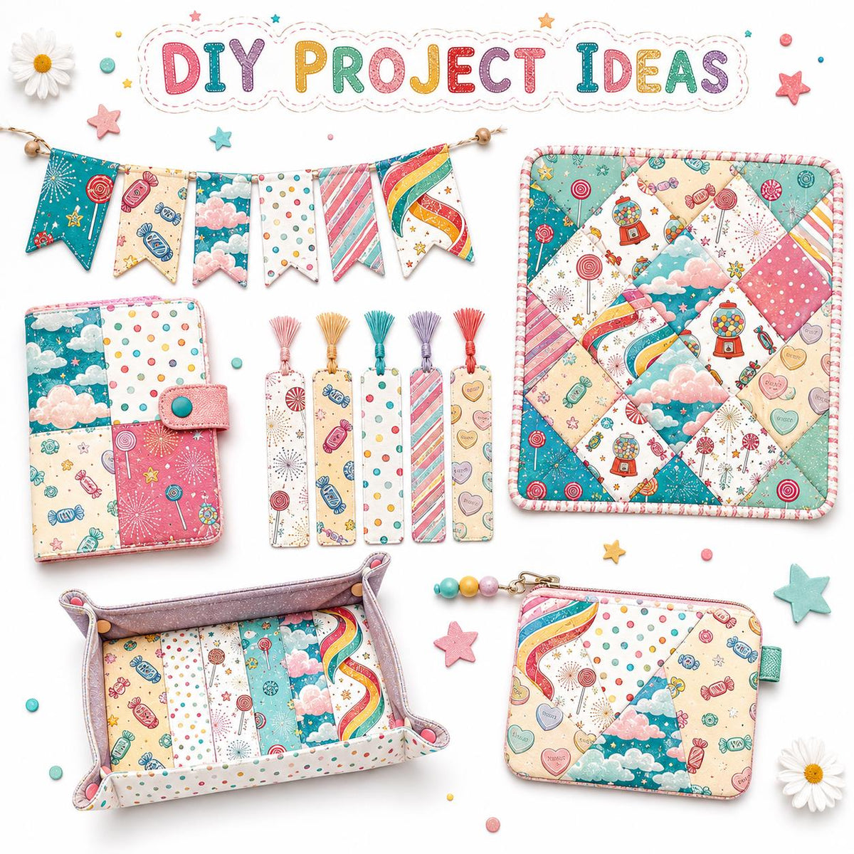 10Pc/Set Heart Series Candy Bear Dot Lollipop Stripe Fat Quarter Fabric, Pre-Cut Square Fabric Assort, Fabric Set, Craft Fabric, Handmade DIY Patchwork Fabric,Home Quilting Sewing Fabric, Packaging Fabric, Scrapbooking Craft Hobbyist