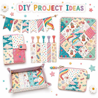 10Pc/Set Heart Series Candy Bear Dot Lollipop Stripe Fat Quarter Fabric, Pre-Cut Square Fabric Assort, Fabric Set, Craft Fabric, Handmade DIY Patchwork Fabric,Home Quilting Sewing Fabric, Packaging Fabric, Scrapbooking Craft Hobbyist
