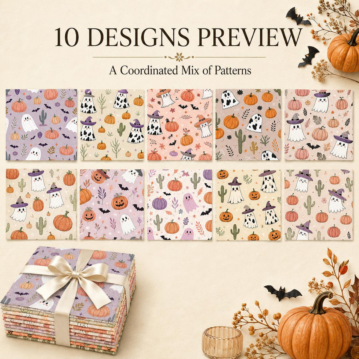 10Pc/Set Halloween Series Skull Pumpkin Cactus Bat Fat Quarter Fabric, Pre-Cut Square Fabric Assort, Fabric Set, Craft Fabric, Handmade DIY Patchwork Fabric,Home Quilting Sewing Fabric, Packaging Fabric, Scrapbooking Craft Hobbyist