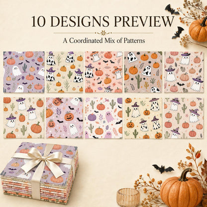 10Pc/Set Halloween Series Skull Pumpkin Cactus Bat Fat Quarter Fabric, Pre-Cut Square Fabric Assort, Fabric Set, Craft Fabric, Handmade DIY Patchwork Fabric,Home Quilting Sewing Fabric, Packaging Fabric, Scrapbooking Craft Hobbyist