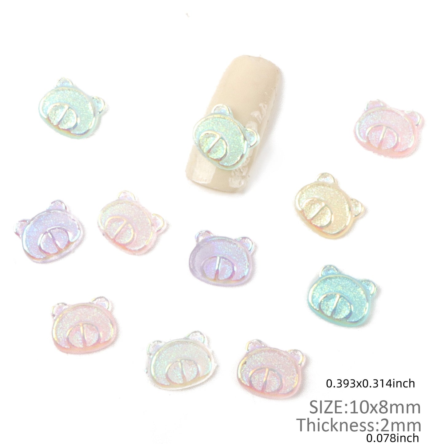 10pcs Glitter Bear Mini 3d Resin Nail Charms - Transparent Acrylic Beads, Flatback Skeleton Cabochons for DIY Nail Art & Craft Decorations