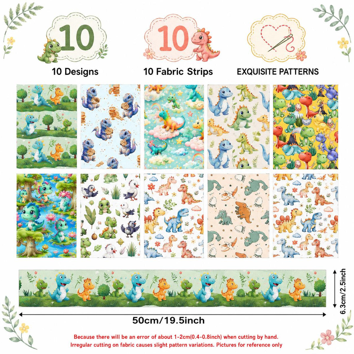 10pcs Vintage Dinosaur Pattern Purple Jelly Roll Fabric Strips 2.5X19.7inch Pre-cut 100% Polyester for Patchwork Quilts, Table Runners, Placemats, Tote Bags, Storage Pouches, Makeup Bags, Coasters, Quilt Blocks & Binding