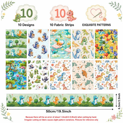 10pcs Vintage Dinosaur Pattern Purple Jelly Roll Fabric Strips 2.5X19.7inch Pre-cut 100% Polyester for Patchwork Quilts, Table Runners, Placemats, Tote Bags, Storage Pouches, Makeup Bags, Coasters, Quilt Blocks & Binding