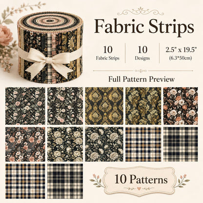10pcs Vintage Floral Pattern Jelly Roll Fabric Strips 2.5X19.7inch Pre-Cut 100% Polyester For Patchwork Quilts, Table Runners, Placemats, Tote Bags, Storage Pouches, Makeup Bags, Coasters, Quilt Blocks & Binding