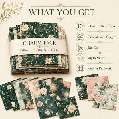 10pcs Charm Pack Set Floral Pattern Vintage Style Handmade DIY with Rich Color and Texture Elements 100% Polyester Patchwork in 10 Design Styles Suitable for Patchwork DIY Craft Projects DIY Wallet Making Gift Giving Bag Making Mother's Day Gift