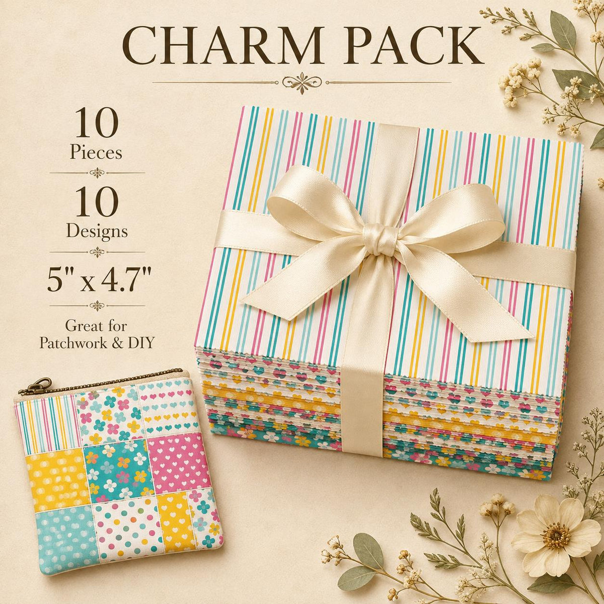 10Pc/Set Flower Heart Dot Stripe Series Fat Quarter Fabric, Pre-Cut Square Fabric Assort, Fabric Set, Craft Fabric, Handmade DIY Patchwork Fabric,Home Quilting Sewing Fabric, Packaging Fabric, Scrapbooking Craft Hobbyist