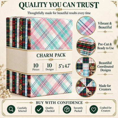 10Pc/Set Christmas Plaid Series Tree Deer Deer Fat Quarter Fabric, Pre-Cut Square Fabric Assort, Fabric Set, Craft Fabric, Handmade DIY Patchwork Fabric,Home Quilting Sewing Fabric, Packaging Fabric, Scrapbooking Craft Hobbyist