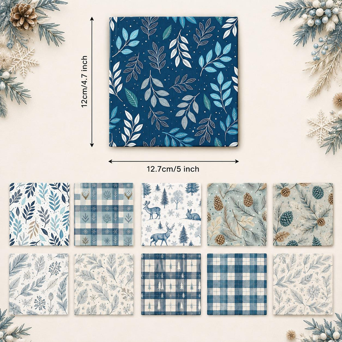 10Pc/Set Christmas Series Plaid Rabbit Deer Pinecones Christmas Tree Fat Quarter Fabric, Pre-Cut Square Fabric Assort, Fabric Set, Craft Fabric, Handmade DIY Patchwork Fabric,Home Quilting Sewing Fabric, Packaging Fabric, Scrapbooking Craft Hobbyist