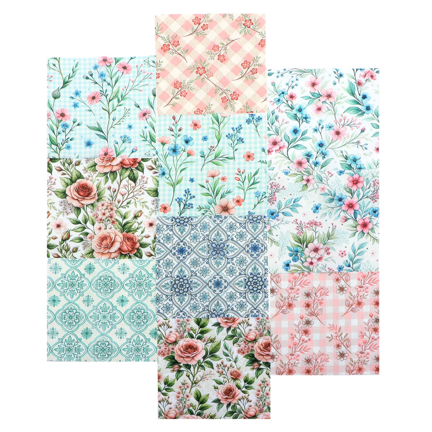 10Pc/Set Plaid Flower Series Fat Quarter Fabric, Pre-Cut Square Fabric Assort, Fabric Set, Craft Fabric, Handmade DIY Patchwork Fabric,Home Quilting Sewing Fabric, Packaging Fabric, Scrapbooking Craft Hobbyist