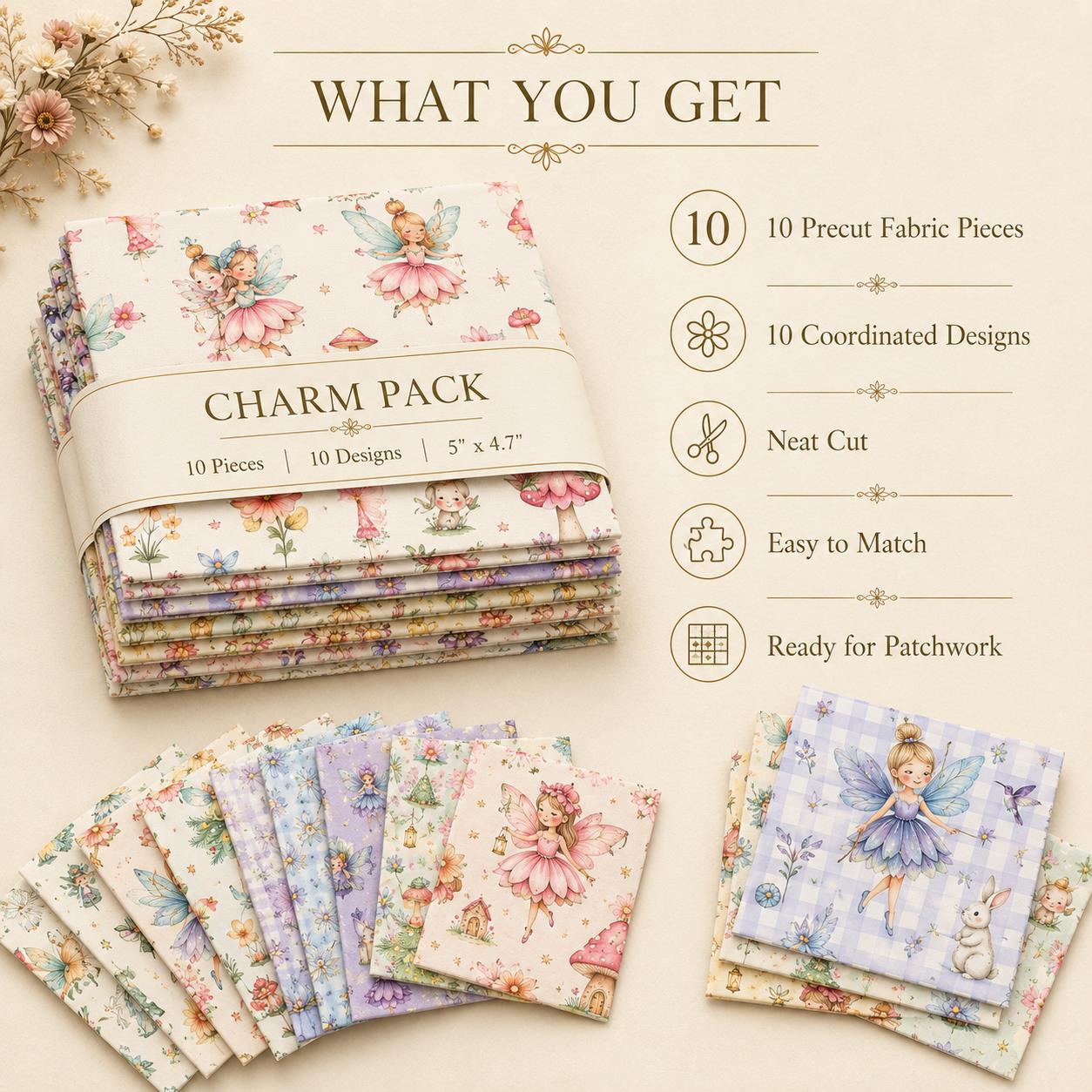 10pcs Charm Pack Set Rabbit Bird Vintage Style Pattern Handmade DIY with Rich Color and Texture Elements 100% Polyester Patchwork in 10 Design Styles Suitable for Patchwork DIY Craft Projects DIY Wallet Making Gift Giving Bag Making Mother's Day Gift