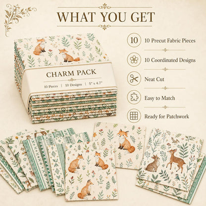 10pcs Charm Pack Set Geometric Fox Grass Pattern Vintage Style Handmade DIY with Rich Color and Texture Elements 100% Polyester Patchwork in 10 Design Styles Suitable for Patchwork DIY Craft Projects DIY Wallet Making Gift Giving Bag Making Mother's Day G