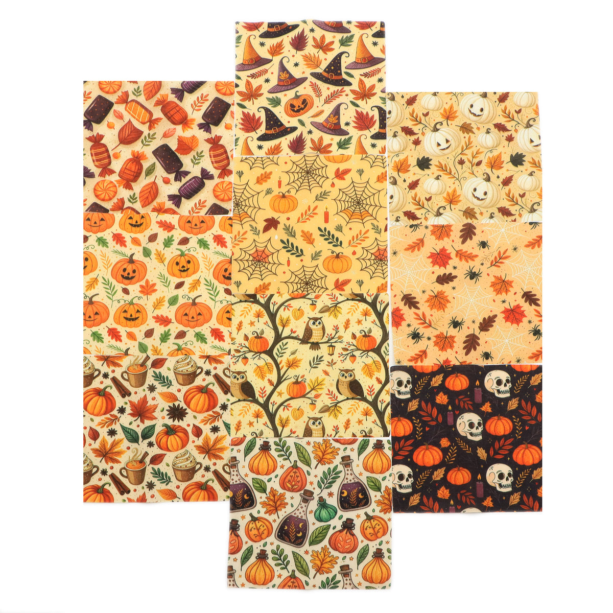 10Pc/Set Halloween Autumn Series Owl Skull Pumpkin Cake Candy Bat Fat Quarter Fabric, Pre-Cut Square Fabric Assort, Fabric Set, Craft Fabric, Handmade DIY Patchwork Fabric,Home Quilting Sewing Fabric, Packaging Fabric, Scrapbooking Craft Hobbyist