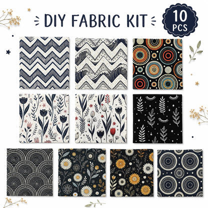 10Pc/Set Black Series Flower Stripe Dot Star Daisy Fat Quarter Fabric, Pre-Cut Square Fabric Assort, Fabric Set, Craft Fabric, Handmade DIY Patchwork Fabric,Home Quilting Sewing Fabric, Packaging Fabric, Scrapbooking Craft Hobbyist