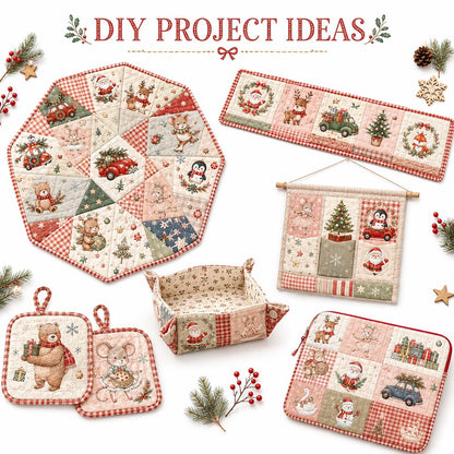 10Pc/Set Christmas Series Santa Claus Deer Holly Crutch Christmas Tree Fox Fat Quarter Fabric, Pre-Cut Square Fabric Assort, Fabric Set, Craft Fabric, Handmade DIY Patchwork Fabric,Home Quilting Sewing Fabric, Packaging Fabric, Scrapbooking Craft Hobbyist