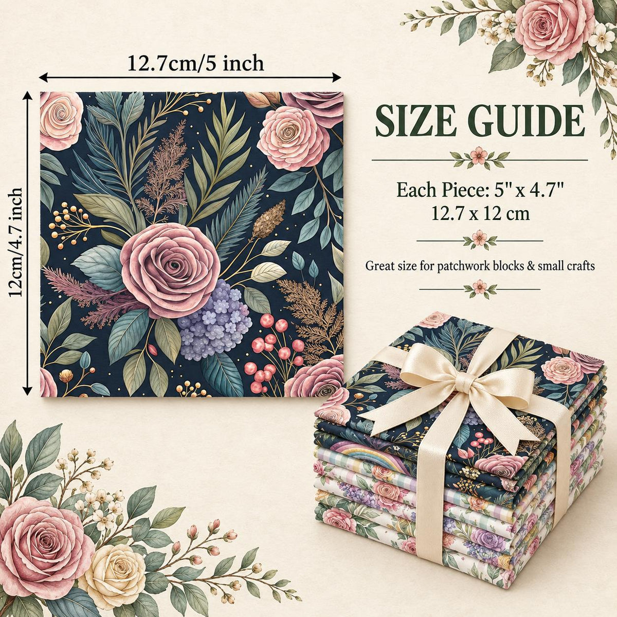 10Pc/Set Flower Plaid Series Fat Quarter Fabric, Pre-Cut Square Fabric Assort, Fabric Set, Craft Fabric, Handmade DIY Patchwork Fabric,Home Quilting Sewing Fabric, Packaging Fabric, Scrapbooking Craft Hobbyist