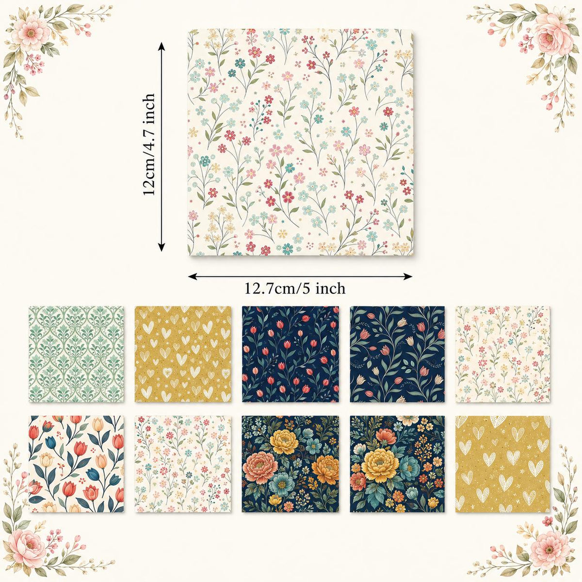 10pcs Charm Pack Set Floral Pattern Vintage Style Handmade DIY with Rich Color and Texture Elements 100% Polyester Patchwork in 10 Design Styles Suitable for Patchwork DIY Craft Projects DIY Wallet Making Gift Giving Bag Making Mother's Day Gift