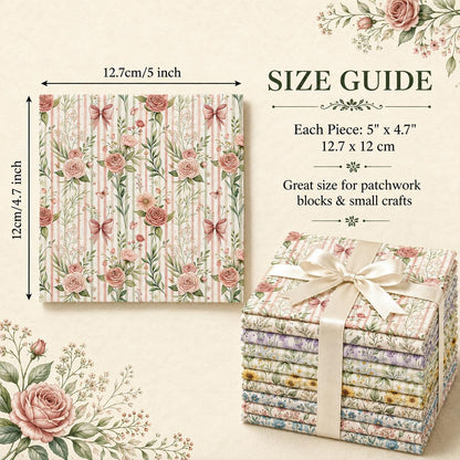 10pcs Charm Pack Set Floral Pattern 100% Polyester Patchwork in 10 Design Styles, Ready-to-Sew Without Cutting, Suitable For Patchwork Wallet Making Gift Giving Tote Bags Coasters DIY Craft Projects