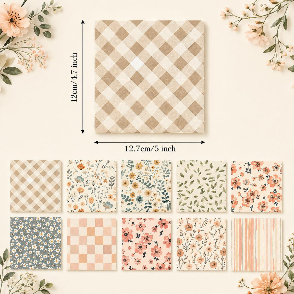 10Pc/Set Flower Series Stripe Plaid Fat Quarter Fabric, Pre-Cut Square Fabric Assort, Fabric Set, Craft Fabric, Handmade DIY Patchwork Fabric,Home Quilting Sewing Fabric, Packaging Fabric, Scrapbooking Craft Hobbyist