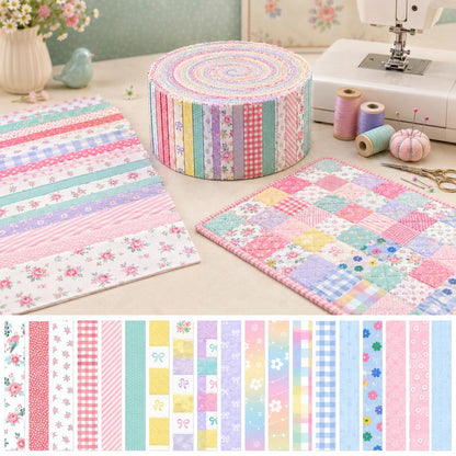 20pcs Vintage Floral Plaid Jelly Roll Sliced Fabric Strips 2.5X19.7inch Pre-cut Fresh and Delicate Printed Multi-Color 100% Polyester for DIY Handmade Patchwork, Table Runners, Placemats, Tote Bags, Storage Pouches, Makeup Bags, Coasters, Quilt Blocks