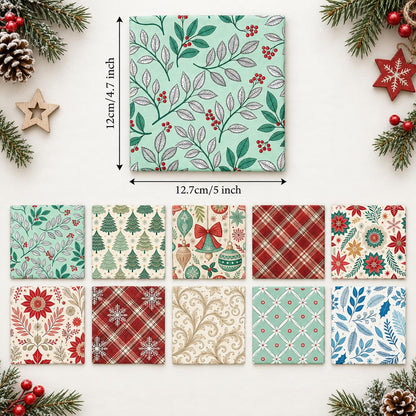 10Pc/Set Christmas Flower Series Plaid Tree Bell Fat Quarter Fabric, Pre-Cut Square Fabric Assort, Fabric Set, Craft Fabric, Handmade DIY Patchwork Fabric,Home Quilting Sewing Fabric, Packaging Fabric, Scrapbooking Craft Hobbyist