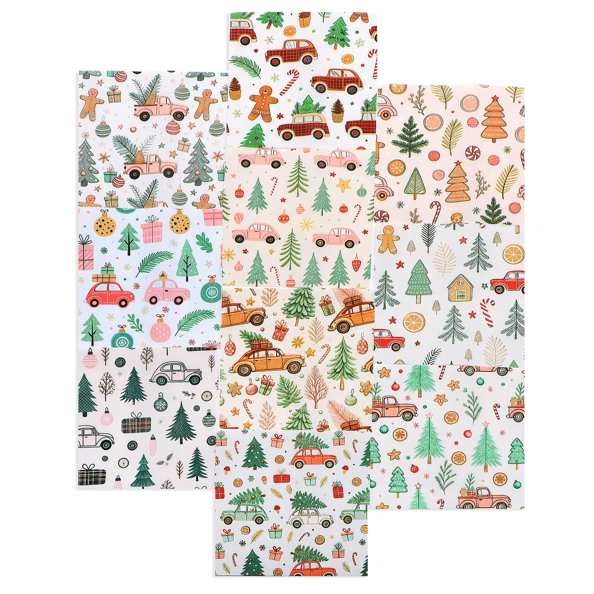 10Pc/Set Christmas Series Star Car Tree Gift Crutch Fat Quarter Fabric, Pre-Cut Square Fabric Assort, Fabric Set, Craft Fabric, Handmade DIY Patchwork Fabric,Home Quilting Sewing Fabric, Packaging Fabric, Scrapbooking Craft Hobbyist
