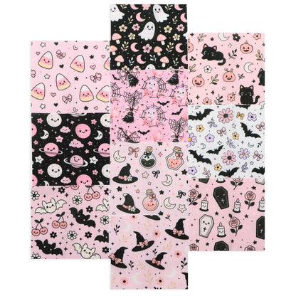 10Pc/Set Halloween Series Flower Bowknot Skull Pumpkin Cat Candy Cherry Mushroom Bat Rose Fat Quarter Fabric, Pre-Cut Square Fabric Assort, Fabric Set, Craft Fabric, Handmade DIY Patchwork Fabric,Home Quilting Sewing Fabric, Packaging Fabric, Scrapbooking