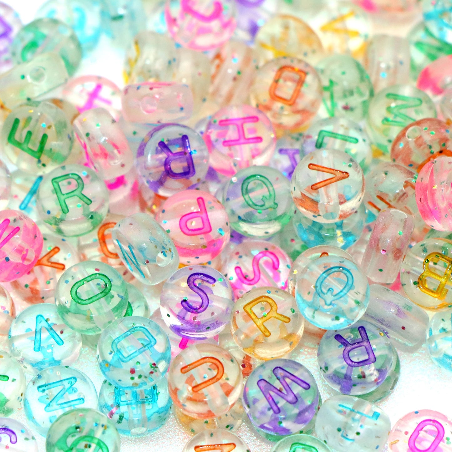 100pcs 7mm Clear Acrylic Letter Beads Glitter Transparent Alphabet Loose Beads For DIY Handmade Bracelets Necklaces, Jewelry Making Craft Supplies