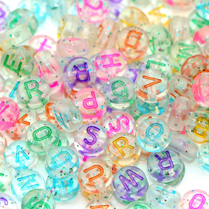 100pcs 7mm Clear Acrylic Letter Beads Glitter Transparent Alphabet Loose Beads For DIY Handmade Bracelets Necklaces, Jewelry Making Craft Supplies