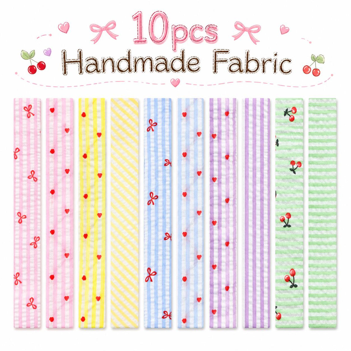 10pcs Vintage Love Striped Pattern Jelly Roll Fabric Strips 2.5X19.7inch Pre-Cut 100% Polyester For Patchwork Quilts, Table Runners, Placemats, Tote Bags, Storage Pouches, Makeup Bags, Coasters, Quilt Blocks & Binding
