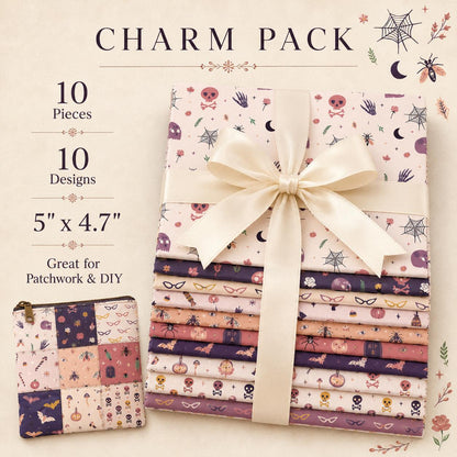 10pcs Charm Pack Set Bat Skull Spider Halloween Pattern Vintage Style Handmade DIY with Rich Color and Texture Elements 100% Polyester Patchwork in 10 Design Styles Suitable for Patchwork DIY Craft Projects DIY Wallet Making Gift Giving Bag Making Mother'