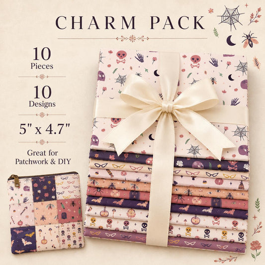 10pcs Charm Pack Set Bat Skull Spider Halloween Pattern Vintage Style Handmade DIY with Rich Color and Texture Elements 100% Polyester Patchwork in 10 Design Styles Suitable for Patchwork DIY Craft Projects DIY Wallet Making Gift Giving Bag Making Mother'